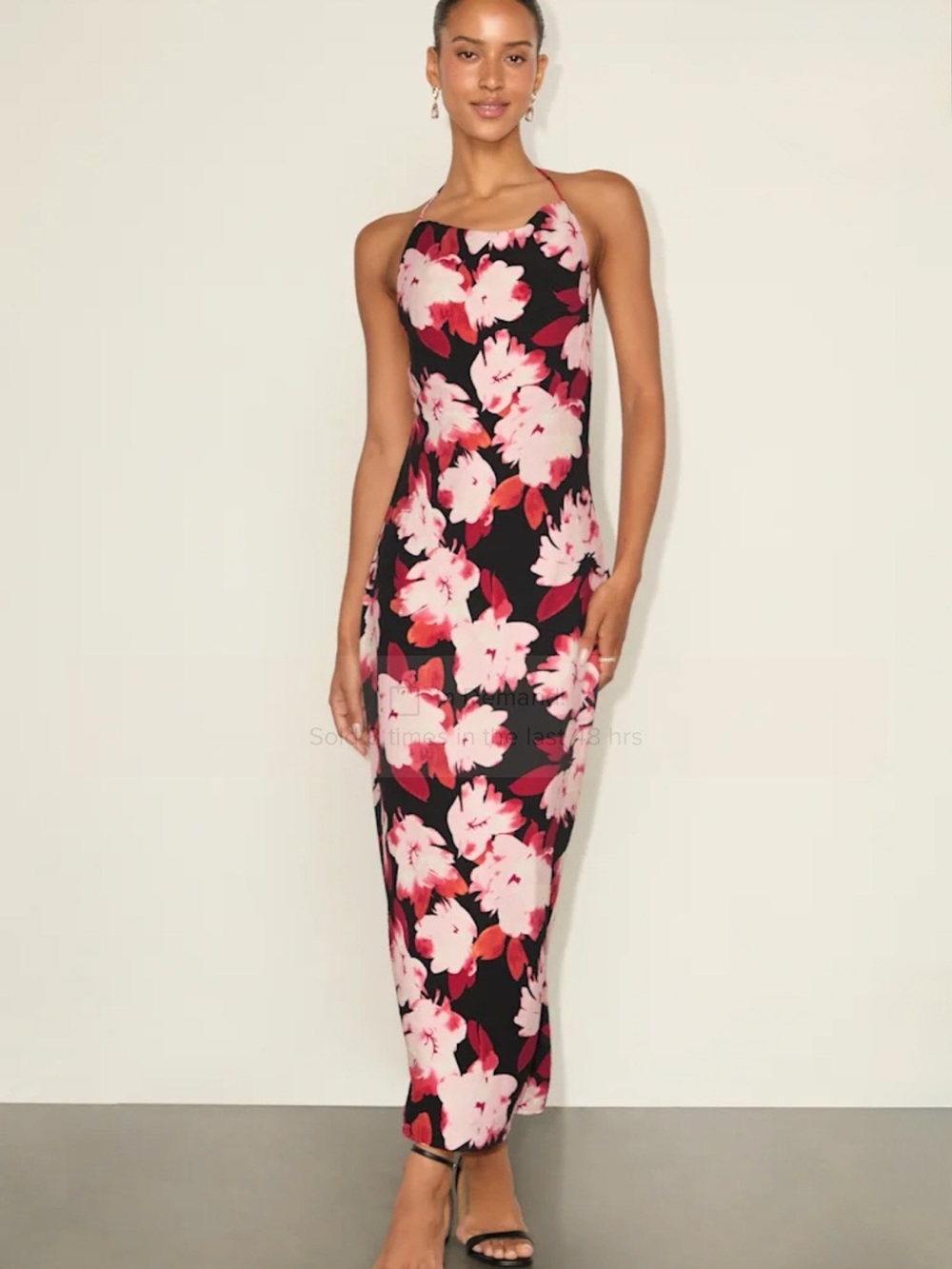 Lulu's Black Maxi Dress with Pink Floral Print